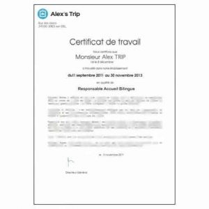 TRADUCTION CERTIFICAT DE TRAVAIL